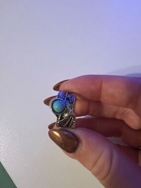 Sterling Silver Blue Opal Moon Cat Ring - Women Jewelry